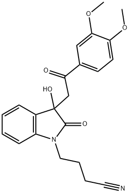 4-{3-[2-(3,4-dimethoxyphenyl)-2-oxoethyl]-3-hydroxy-2-oxo-2,3-dihydro-1H-indol-1-yl}butanenitrile Struktur