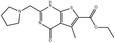 ethyl 5-methyl-4-oxo-2-(1-pyrrolidinylmethyl)-3,4-dihydrothieno[2,3-d]pyrimidine-6-carboxylate Struktur