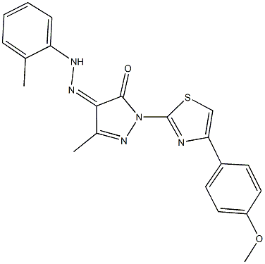 1-[4-(4-methoxyphenyl)-1,3-thiazol-2-yl]-3-methyl-1H-pyrazole-4,5-dione 4-[(2-methylphenyl)hydrazone] Struktur