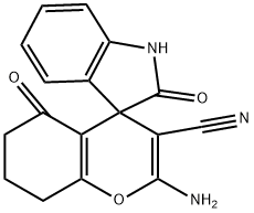 2-amino-2',5-dioxo-1',3',5,6,7,8-hexahydrospiro[4H-chromene-4,3'-(2'H)-indole]-3-carbonitrile Struktur