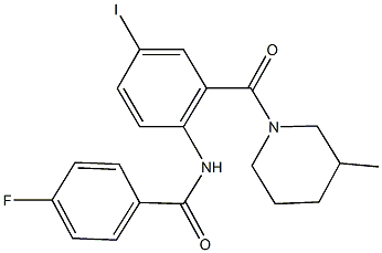 4-fluoro-N-{4-iodo-2-[(3-methyl-1-piperidinyl)carbonyl]phenyl}benzamide Struktur