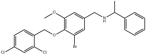 N-{3-bromo-4-[(2,4-dichlorobenzyl)oxy]-5-methoxybenzyl}-N-(1-phenylethyl)amine Struktur