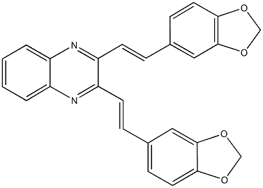 2,3-bis[2-(1,3-benzodioxol-5-yl)vinyl]quinoxaline Struktur