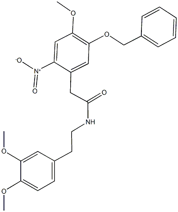 2-{5-(benzyloxy)-2-nitro-4-methoxyphenyl}-N-[2-(3,4-dimethoxyphenyl)ethyl]acetamide Struktur