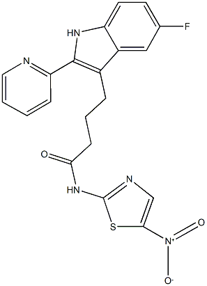 4-[5-fluoro-2-(2-pyridinyl)-1H-indol-3-yl]-N-{5-nitro-1,3-thiazol-2-yl}butanamide Struktur