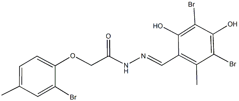 2-(2-bromo-4-methylphenoxy)-N'-(3,5-dibromo-2,4-dihydroxy-6-methylbenzylidene)acetohydrazide Struktur