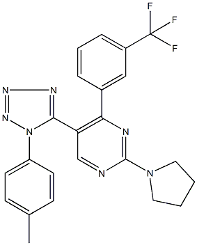 5-[1-(4-methylphenyl)-1H-tetraazol-5-yl]-2-(1-pyrrolidinyl)-4-[3-(trifluoromethyl)phenyl]pyrimidine Struktur