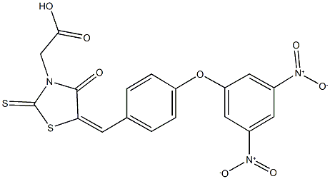 [5-(4-{3,5-bisnitrophenoxy}benzylidene)-4-oxo-2-thioxo-1,3-thiazolidin-3-yl]acetic acid Struktur