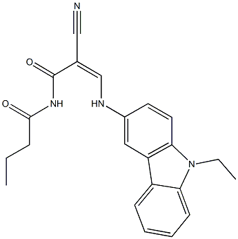 N-butyryl-2-cyano-3-[(9-ethyl-9H-carbazol-3-yl)amino]acrylamide Struktur