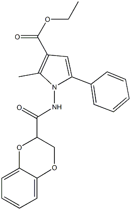 ethyl 1-[(2,3-dihydro-1,4-benzodioxin-2-ylcarbonyl)amino]-2-methyl-5-phenyl-1H-pyrrole-3-carboxylate Struktur