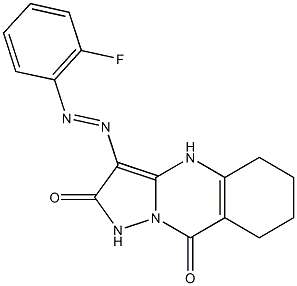 3-[(2-fluorophenyl)diazenyl]-5,6,7,8-tetrahydropyrazolo[5,1-b]quinazoline-2,9(1H,4H)-dione Struktur