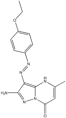 2-amino-3-[(4-ethoxyphenyl)diazenyl]-5-methylpyrazolo[1,5-a]pyrimidin-7(4H)-one Struktur