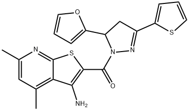 2-{[5-(2-furyl)-3-(2-thienyl)-4,5-dihydro-1H-pyrazol-1-yl]carbonyl}-4,6-dimethylthieno[2,3-b]pyridin-3-amine Struktur