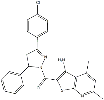 2-{[3-(4-chlorophenyl)-5-phenyl-4,5-dihydro-1H-pyrazol-1-yl]carbonyl}-4,6-dimethylthieno[2,3-b]pyridin-3-ylamine Struktur