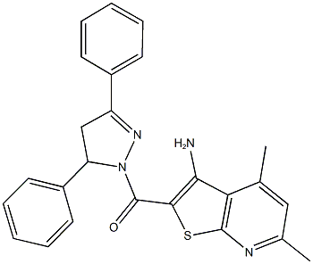 2-[(3,5-diphenyl-4,5-dihydro-1H-pyrazol-1-yl)carbonyl]-4,6-dimethylthieno[2,3-b]pyridin-3-amine Struktur