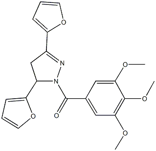 3,5-di(2-furyl)-1-(3,4,5-trimethoxybenzoyl)-4,5-dihydro-1H-pyrazole Struktur