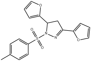 3,5-di(2-furyl)-1-[(4-methylphenyl)sulfonyl]-4,5-dihydro-1H-pyrazole Struktur