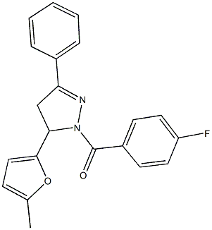 1-(4-fluorobenzoyl)-5-(5-methyl-2-furyl)-3-phenyl-4,5-dihydro-1H-pyrazole Struktur