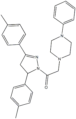 1-{2-[3,5-bis(4-methylphenyl)-4,5-dihydro-1H-pyrazol-1-yl]-2-oxoethyl}-4-phenylpiperazine Struktur