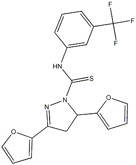 3,5-di(2-furyl)-N-[3-(trifluoromethyl)phenyl]-4,5-dihydro-1H-pyrazole-1-carbothioamide Struktur