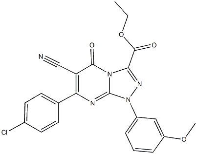 ethyl 7-(4-chlorophenyl)-6-cyano-1-(3-methoxyphenyl)-5-oxo-1,5-dihydro[1,2,4]triazolo[4,3-a]pyrimidine-3-carboxylate Struktur