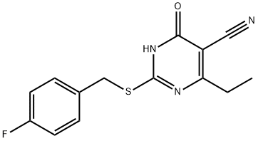 4-ethyl-2-[(4-fluorobenzyl)sulfanyl]-6-oxo-1,6-dihydro-5-pyrimidinecarbonitrile Struktur