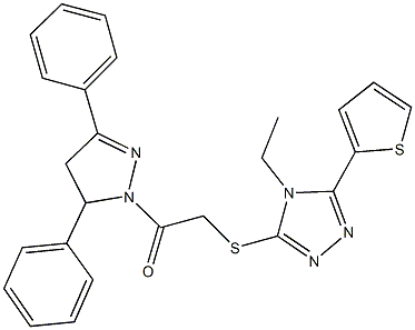 2-(3,5-diphenyl-4,5-dihydro-1H-pyrazol-1-yl)-2-oxoethyl 4-ethyl-5-(2-thienyl)-4H-1,2,4-triazol-3-yl sulfide Struktur