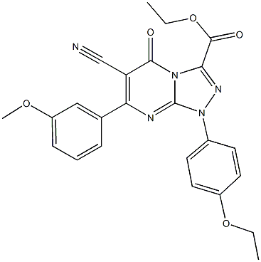 ethyl 6-cyano-1-(4-ethoxyphenyl)-7-(3-methoxyphenyl)-5-oxo-1,5-dihydro[1,2,4]triazolo[4,3-a]pyrimidine-3-carboxylate Struktur