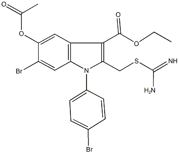 ethyl 5-(acetyloxy)-2-({[amino(imino)methyl]sulfanyl}methyl)-6-bromo-1-(4-bromophenyl)-1H-indole-3-carboxylate Struktur