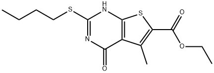 ethyl 2-(butylsulfanyl)-5-methyl-4-oxo-3,4-dihydrothieno[2,3-d]pyrimidine-6-carboxylate Struktur