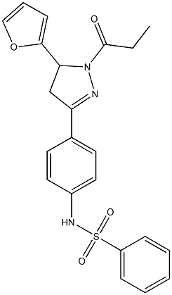 N-{4-[5-(2-furyl)-1-propionyl-4,5-dihydro-1H-pyrazol-3-yl]phenyl}benzenesulfonamide Struktur