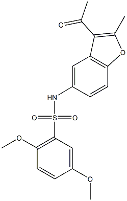 N-(3-acetyl-2-methyl-1-benzofuran-5-yl)-2,5-dimethoxybenzenesulfonamide Struktur