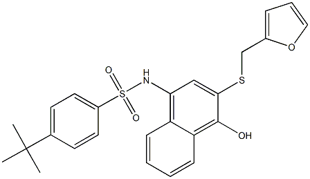 4-tert-butyl-N-{3-[(2-furylmethyl)sulfanyl]-4-hydroxy-1-naphthyl}benzenesulfonamide Struktur