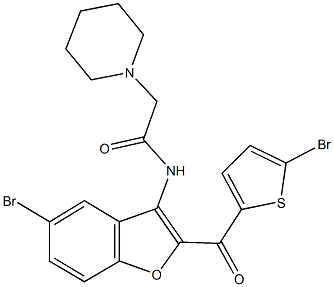 N-{5-bromo-2-[(5-bromo-2-thienyl)carbonyl]-1-benzofuran-3-yl}-2-(1-piperidinyl)acetamide Struktur