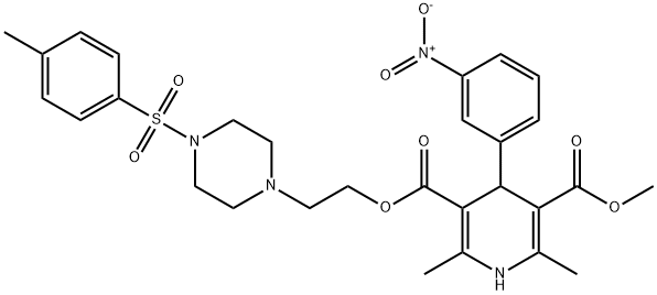 3-methyl 5-(2-{4-[(4-methylphenyl)sulfonyl]-1-piperazinyl}ethyl) 4-{3-nitrophenyl}-2,6-dimethyl-1,4-dihydro-3,5-pyridinedicarboxylate Struktur