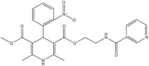 3-methyl 5-{2-[(3-pyridinylcarbonyl)amino]ethyl} 4-{2-nitrophenyl}-2,6-dimethyl-1,4-dihydro-3,5-pyridinedicarboxylate Struktur