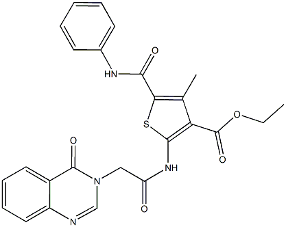 ethyl 5-(anilinocarbonyl)-4-methyl-2-{[(4-oxo-3(4H)-quinazolinyl)acetyl]amino}-3-thiophenecarboxylate Struktur