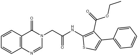 ethyl 2-{[(4-oxo-3(4H)-quinazolinyl)acetyl]amino}-4-phenyl-3-thiophenecarboxylate Struktur