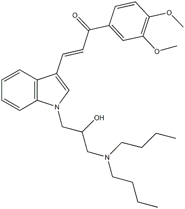 3-{1-[3-(dibutylamino)-2-hydroxypropyl]-1H-indol-3-yl}-1-(3,4-dimethoxyphenyl)-2-propen-1-one Struktur