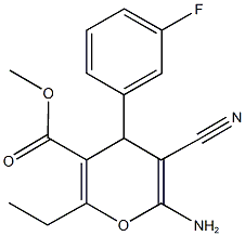 methyl 6-amino-5-cyano-2-ethyl-4-(3-fluorophenyl)-4H-pyran-3-carboxylate Struktur