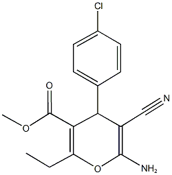 methyl 6-amino-4-(4-chlorophenyl)-5-cyano-2-ethyl-4H-pyran-3-carboxylate Struktur