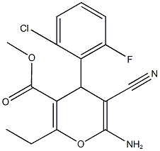 methyl 6-amino-4-(2-chloro-6-fluorophenyl)-5-cyano-2-ethyl-4H-pyran-3-carboxylate Struktur