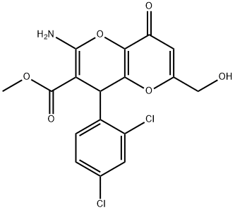 methyl 2-amino-4-(2,4-dichlorophenyl)-6-(hydroxymethyl)-8-oxo-4,8-dihydropyrano[3,2-b]pyran-3-carboxylate Struktur