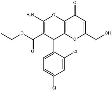 ethyl 2-amino-4-(2,4-dichlorophenyl)-6-(hydroxymethyl)-8-oxo-4,8-dihydropyrano[3,2-b]pyran-3-carboxylate Struktur