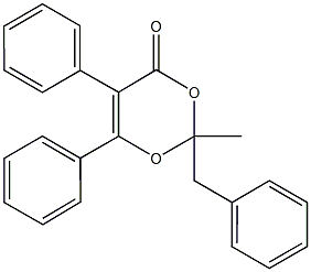 2-benzyl-2-methyl-5,6-diphenyl-4H-1,3-dioxin-4-one Struktur