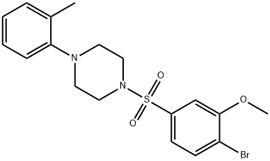 2-bromo-5-{[4-(2-methylphenyl)-1-piperazinyl]sulfonyl}phenyl methyl ether Struktur