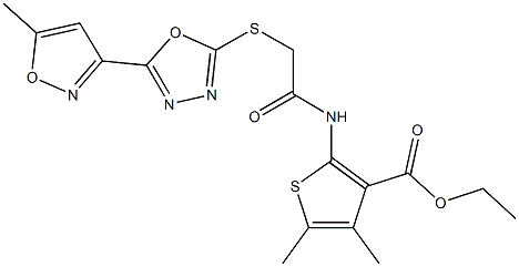 ethyl 4,5-dimethyl-2-[({[5-(5-methyl-3-isoxazolyl)-1,3,4-oxadiazol-2-yl]sulfanyl}acetyl)amino]-3-thiophenecarboxylate Struktur