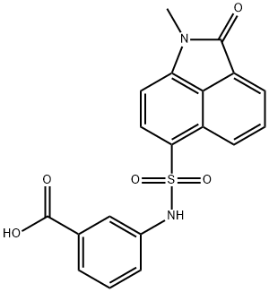 3-{[(1-methyl-2-oxo-1,2-dihydrobenzo[cd]indol-6-yl)sulfonyl]amino}benzoic acid Struktur