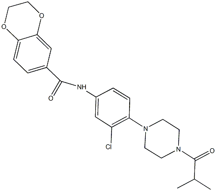 N-[3-chloro-4-(4-isobutyryl-1-piperazinyl)phenyl]-2,3-dihydro-1,4-benzodioxine-6-carboxamide Struktur