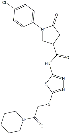 1-(4-chlorophenyl)-5-oxo-N-(5-{[2-oxo-2-(1-piperidinyl)ethyl]sulfanyl}-1,3,4-thiadiazol-2-yl)-3-pyrrolidinecarboxamide Struktur